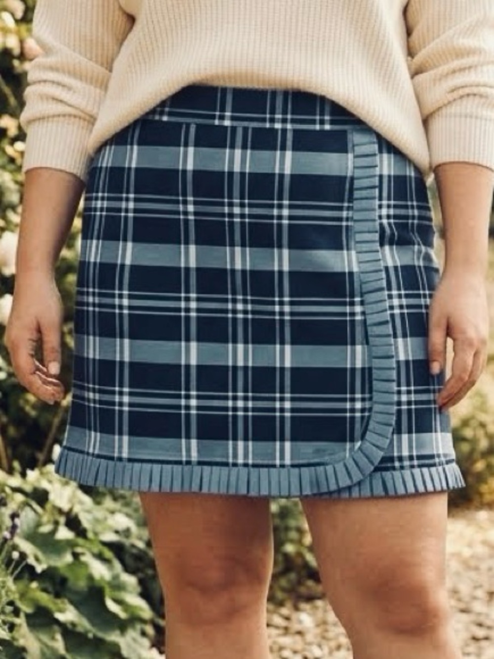 Spartina 449 Plaid Wrap Skort Navy Blue Pleat Trim Stretch XL Golf Tennis